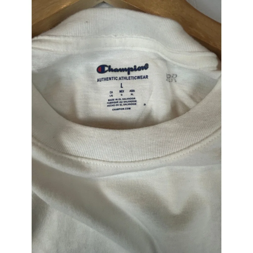 NWT Champion Mens Script Logo Graphic Shirt Large White Athletic Streetwear Tee - Picture 3 of 4